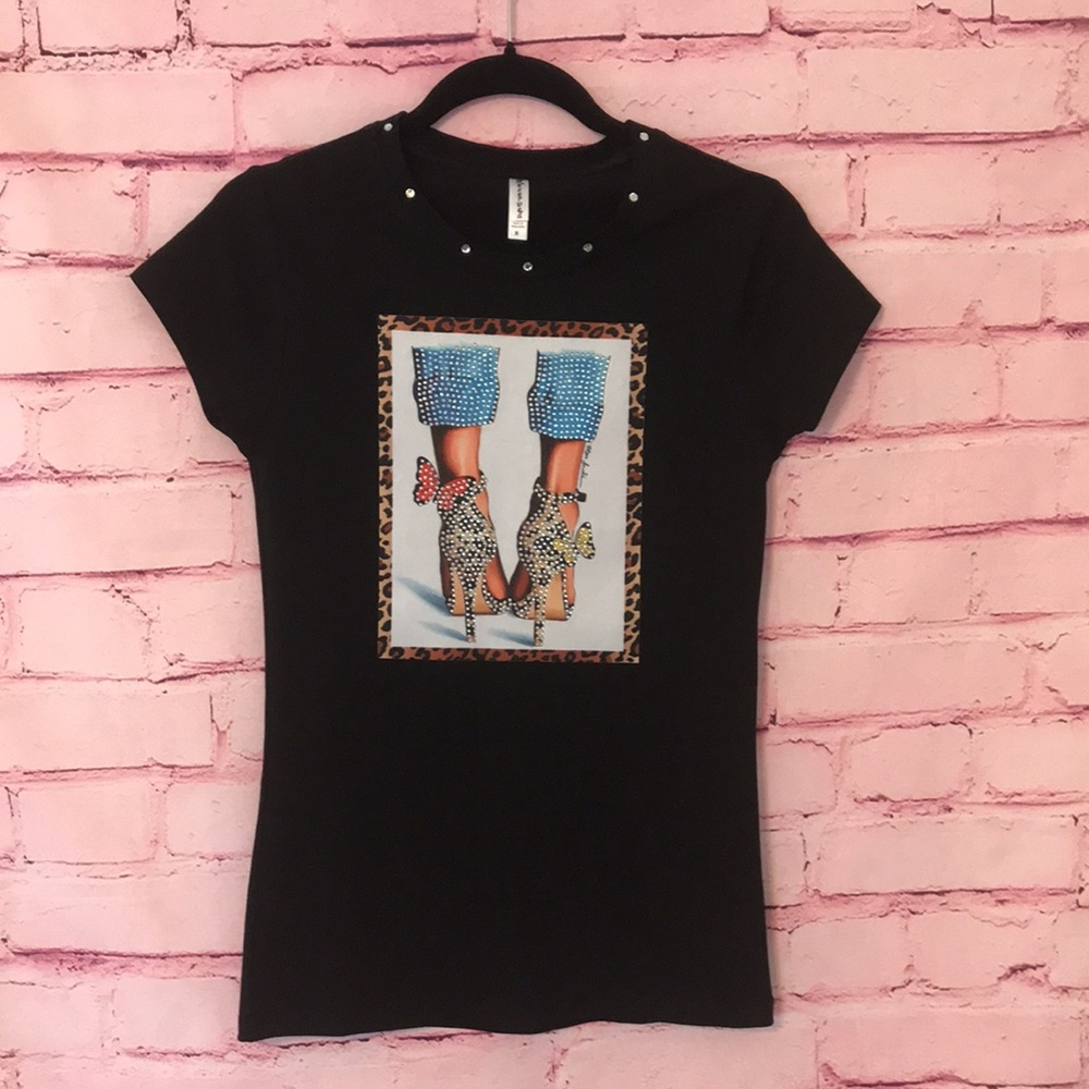 Jeweled Heels Fashion Tee